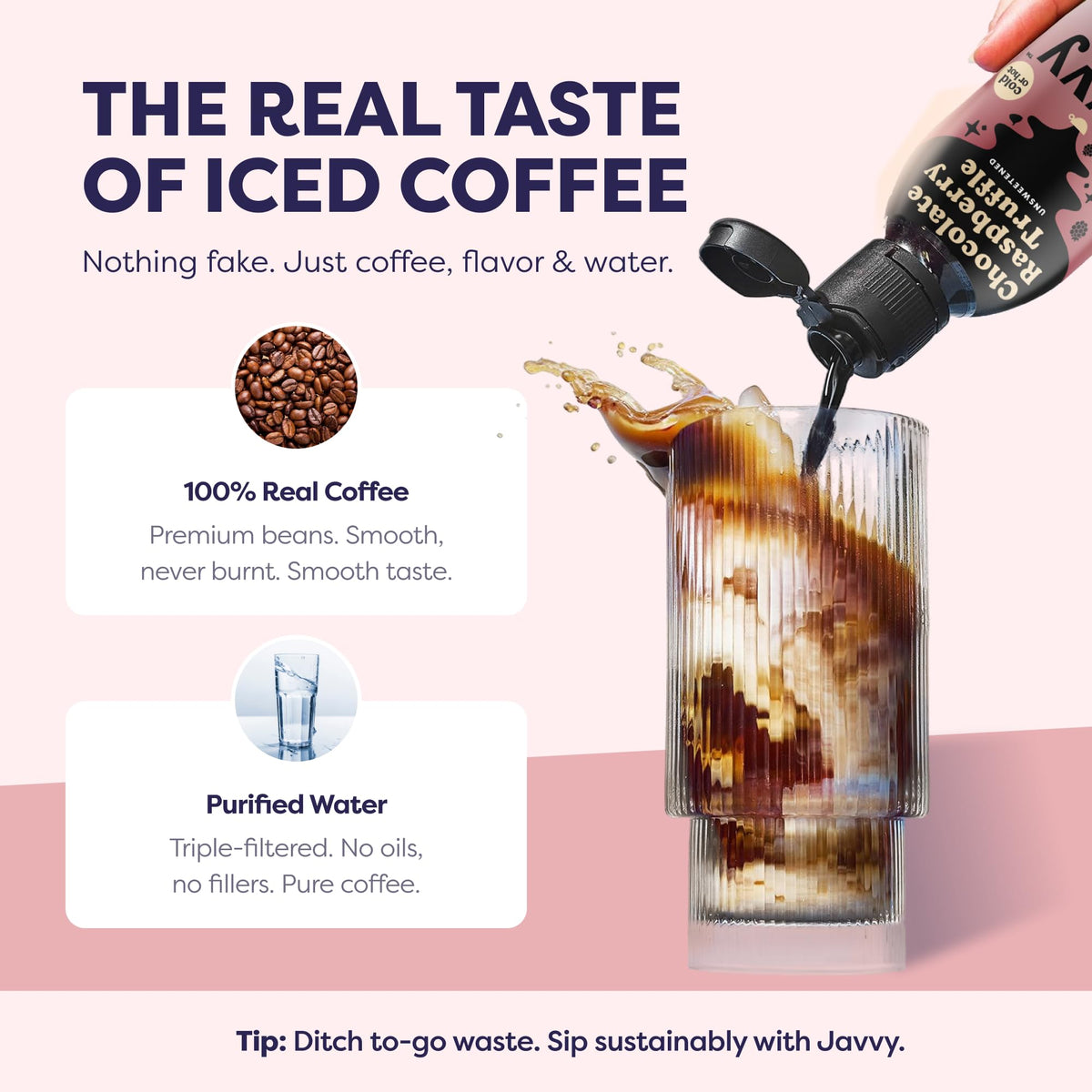 Javvy concentrate prep on kitchen counter highlights premium Arabica flavor.