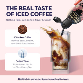 Javvy concentrate prep on kitchen counter highlights premium Arabica flavor.