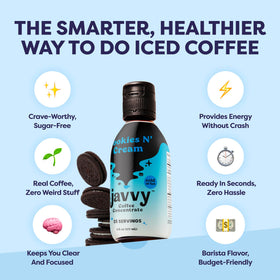 Iced Javvy Cookies N’ Cream concentrate creating a refreshing coffee beverage.