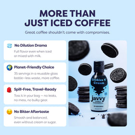 Close-up of the Javvy Cookies N’ Cream label and ingredients.