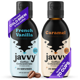 Javvy coffee concentrate French vanilla bottle ready for easy at-home flavor enhancement