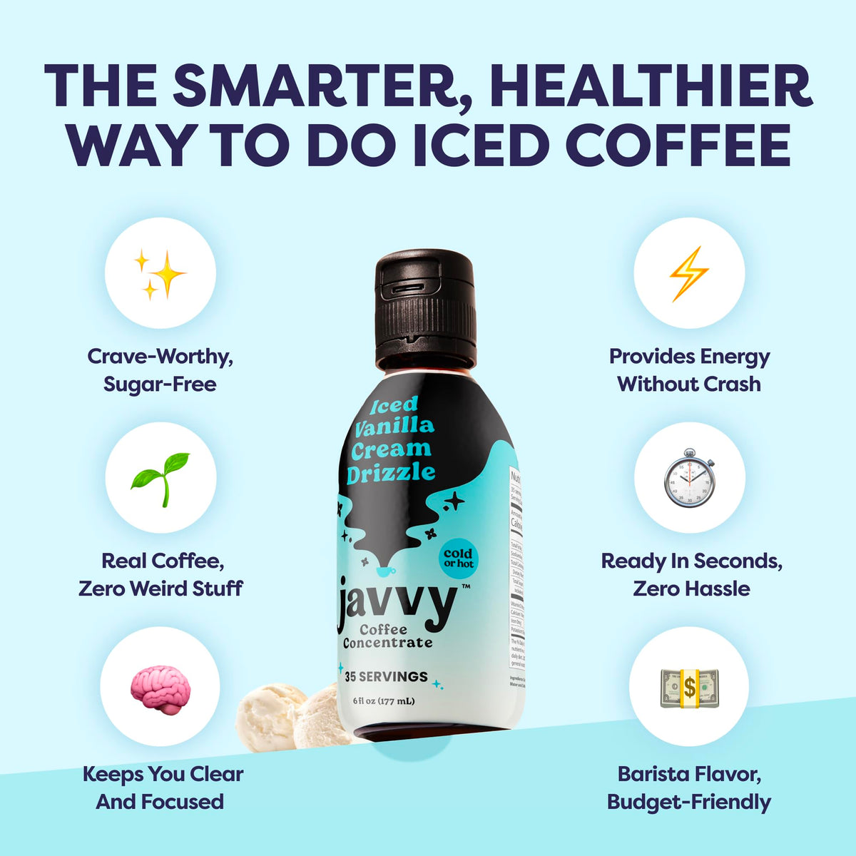 Hot coffee cup featuring Javvy Concentrate with a balanced aroma.