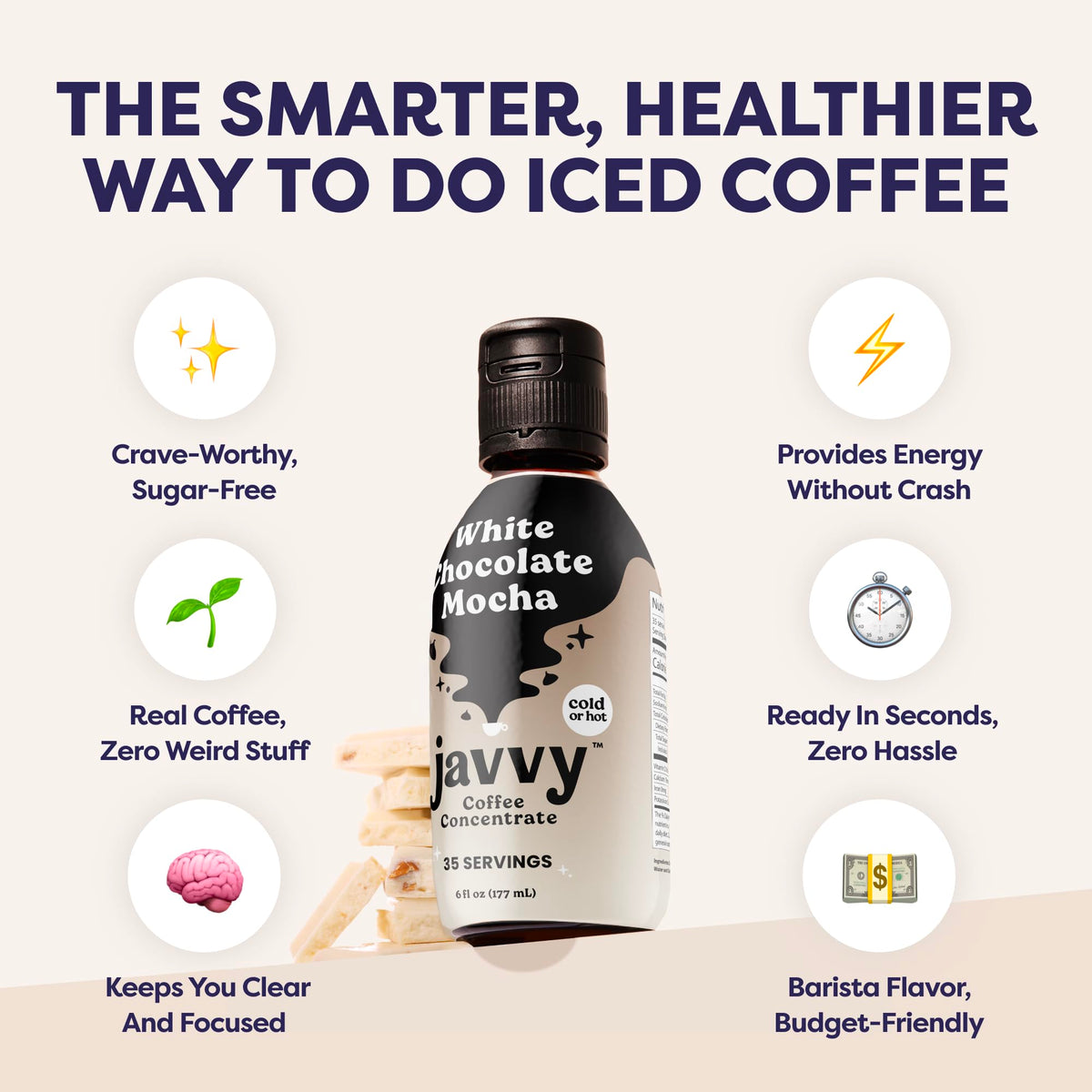 Javvy concentrate bottle with hot mug ready for warm beverages.