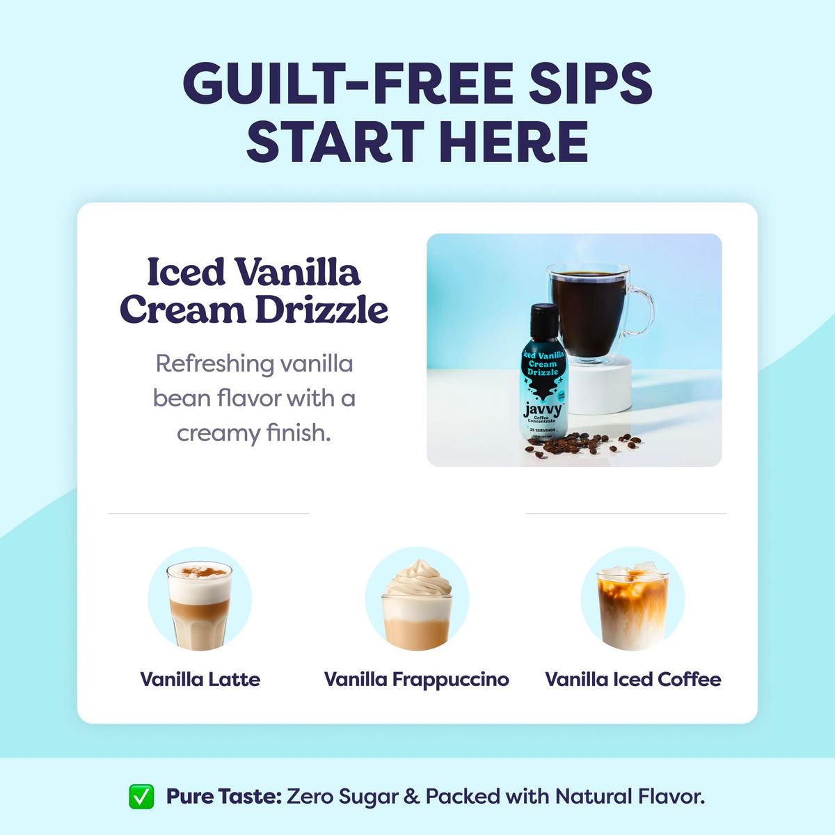 Iced coffee served with Javvy Concentrate for a smooth, refreshing drink.