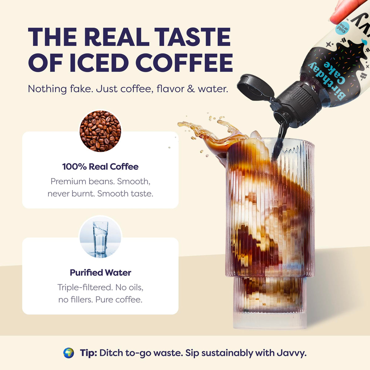 Javvy concentrate ingredients label highlighting premium Arabica beans
