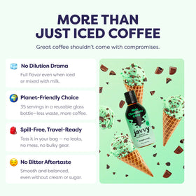 Close-up of Javvy Mint Chocolate Chip label with flavor notes