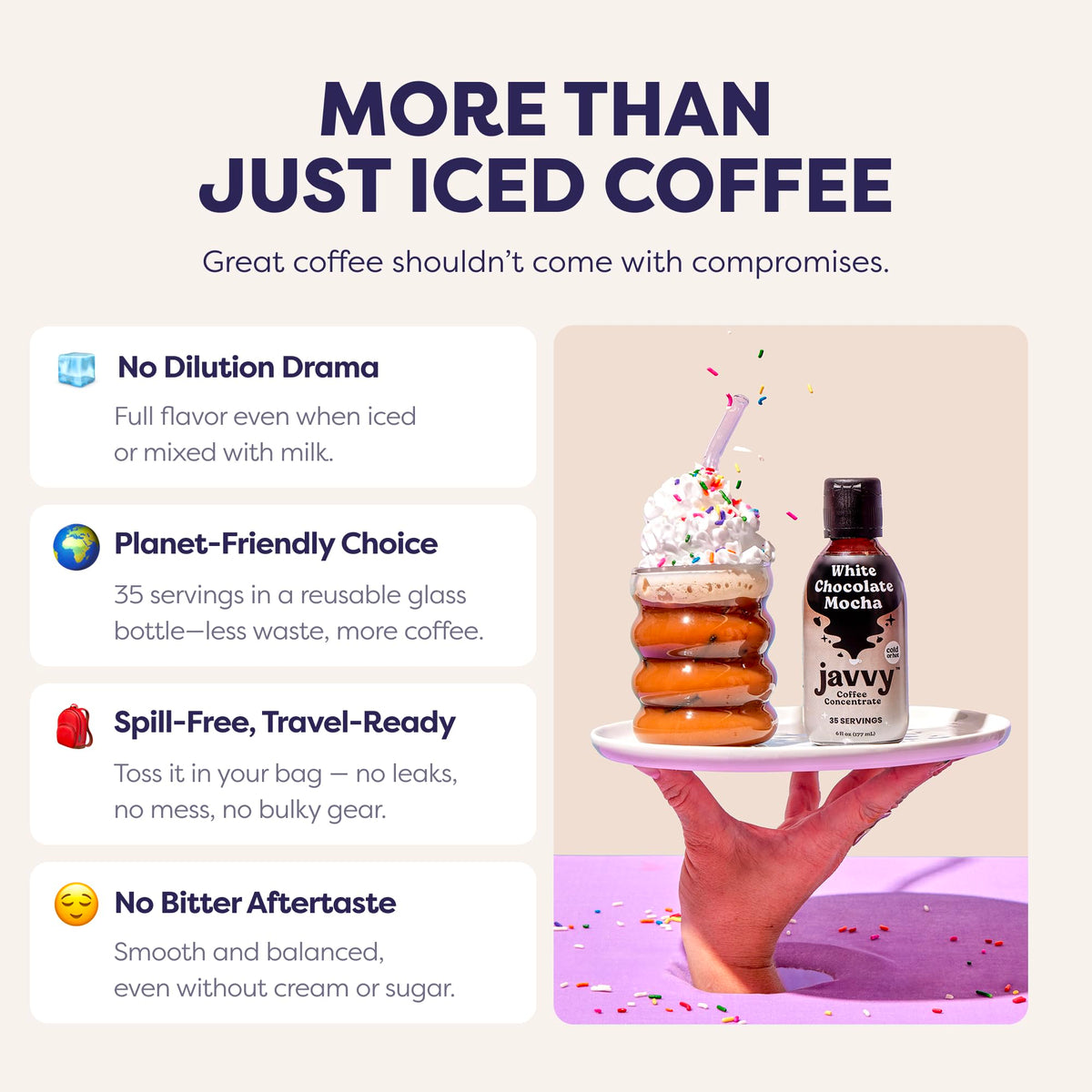 Javvy concentrate with measuring spoon emphasizes 60mg caffeine per teaspoon.