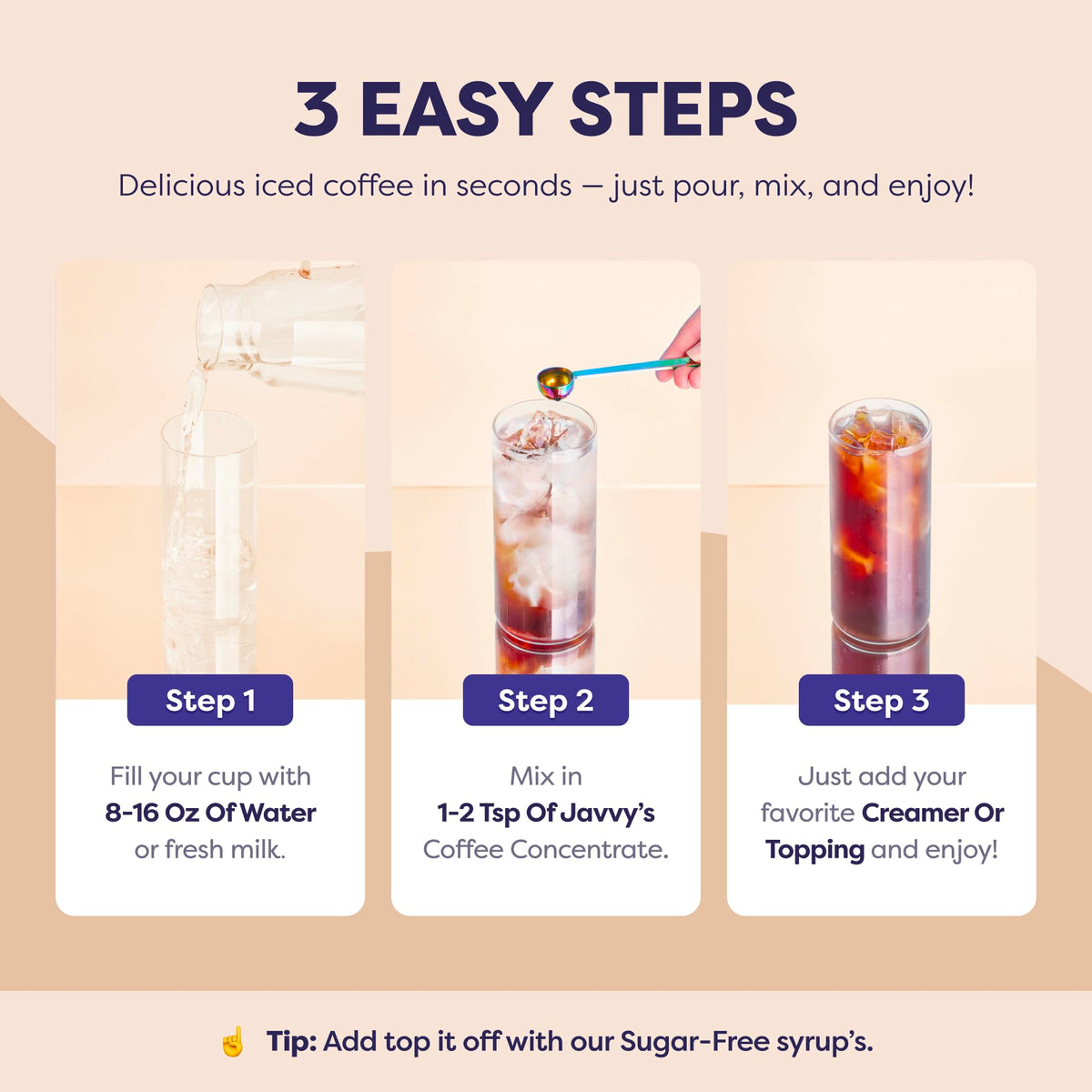 Javvy Mocha concentrate on kitchen shelf conveys everyday coffee convenience.