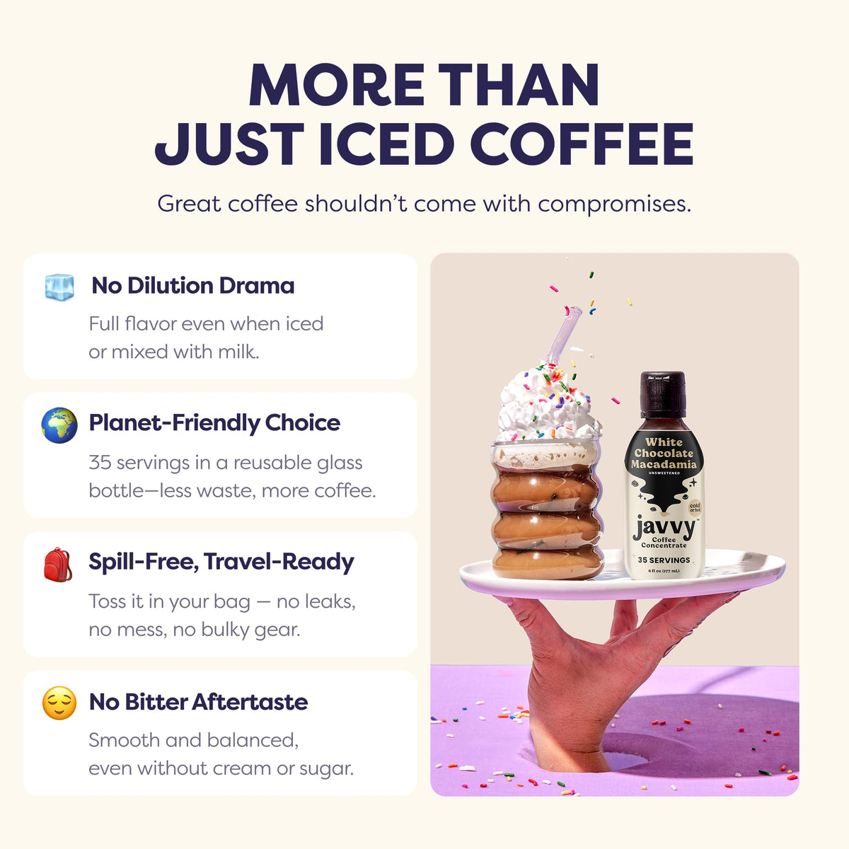 Javvy premium flavors label suggesting five delicious options