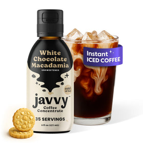 Javvy White Chocolate Macadamia concentrate bottle for smooth hot or iced coffee