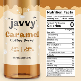 Javvy Coffee Syrup Mocha bottle to enhance chocolatey coffee notes.