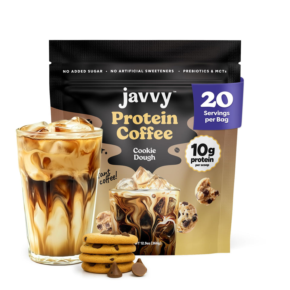 Javvy cookie dough protein iced coffee bottle: protein packed refreshment for busy mornings