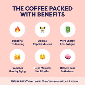 Javvy Hazelnut Protein Iced Coffee pour demonstrates quick mix for an energy lift.