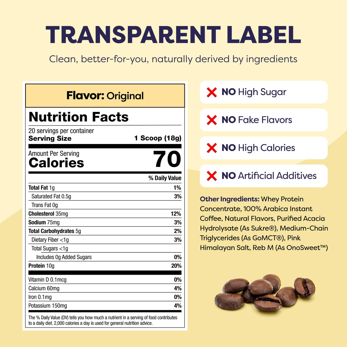 Javvy Original Protein Iced Coffee label detailing natural ingredients and nutrition