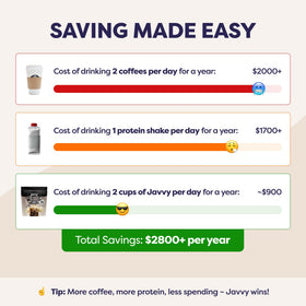 Javvy prebiotics icon showcases gut-friendly benefits alongside flavor.