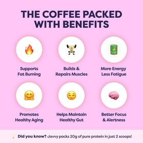 Javvy premium whey protein coffee powder ready to mix for a quick protein boost.