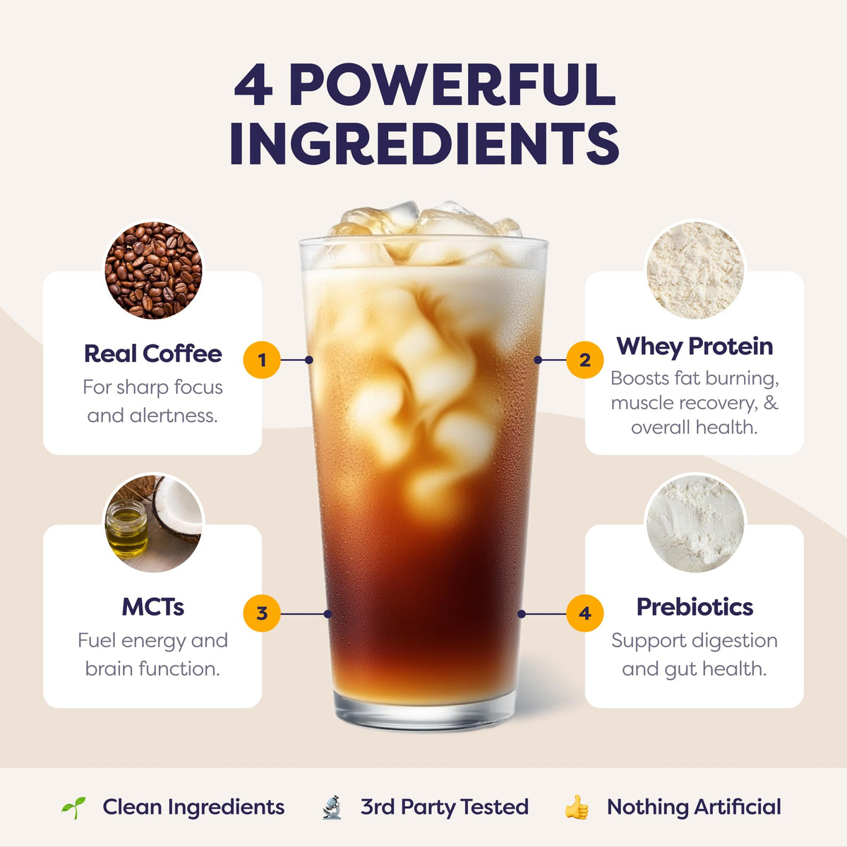 Javvy protein coffee powder pack emphasizes instant mix convenience.