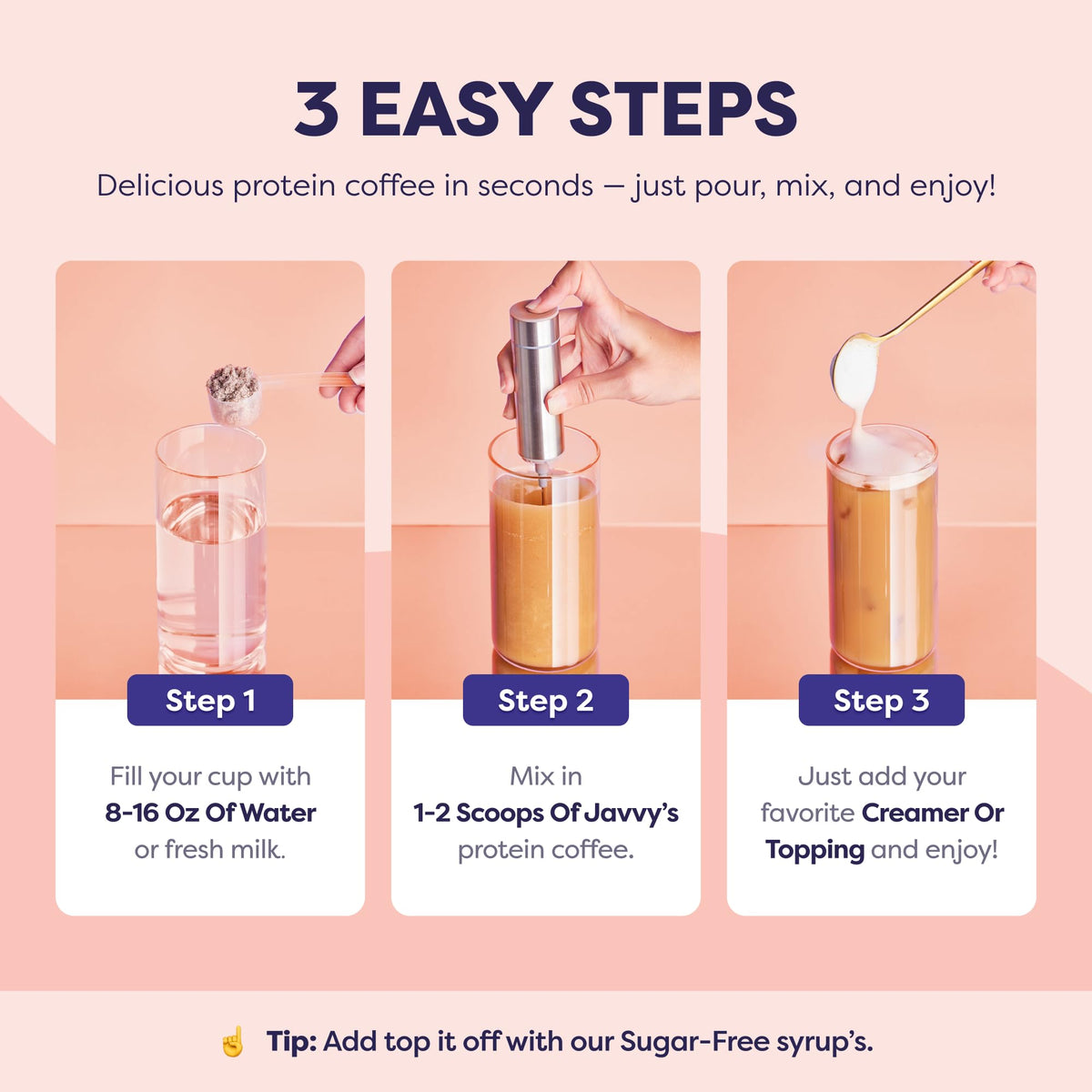 Javvy Protein Coffee scoop illustrates easy, precise protein portioning.