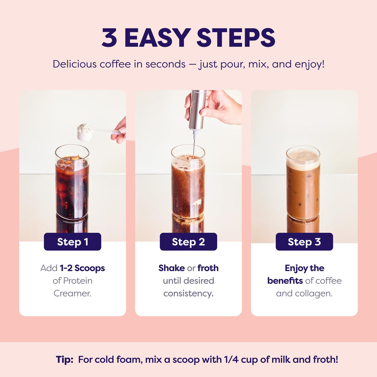 Javvy shelf-stable collagen creamer in powder form for quick mix-ins.