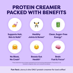 Scoop of Javvy creamer shows convenient serving with 11g collagen.
