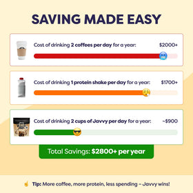 Javvy Tiramisu Protein Iced Coffee ingredients visible, highlighting natural flavors