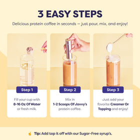 Javvy Tiramisu Protein Iced Coffee packaging for travel and portability