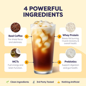 Javvy Tiramisu Protein Iced Coffee pour highlighting smooth blend