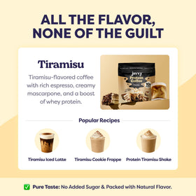 Javvy Tiramisu Protein Iced Coffee ready-to-drink on a desk
