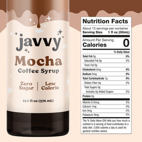Javvy Zero Sugar label on the bottle indicates a guilt-free option.