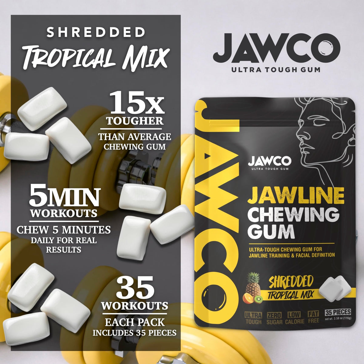 JAWCO chewing action close-up demonstrates natural mastication for target muscle engagement