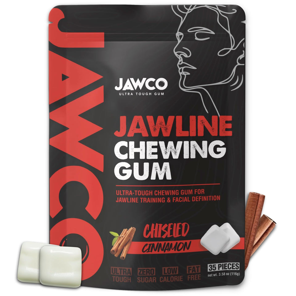JAWCO chiseled cinnamon pack front promotes daily jaw training potential.
