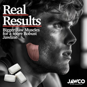 JAWCO jaw-training routine image implies practical use during daily activities.