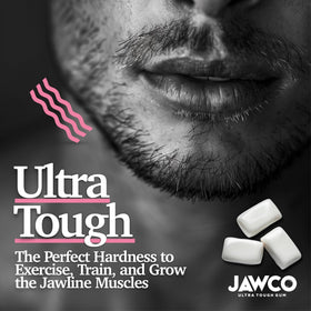 Jawco masseter engagement action shot illustrates muscle-focused chew.