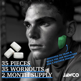 JAWCO masseter-focused chew scene demonstrating jaw muscle engagement.