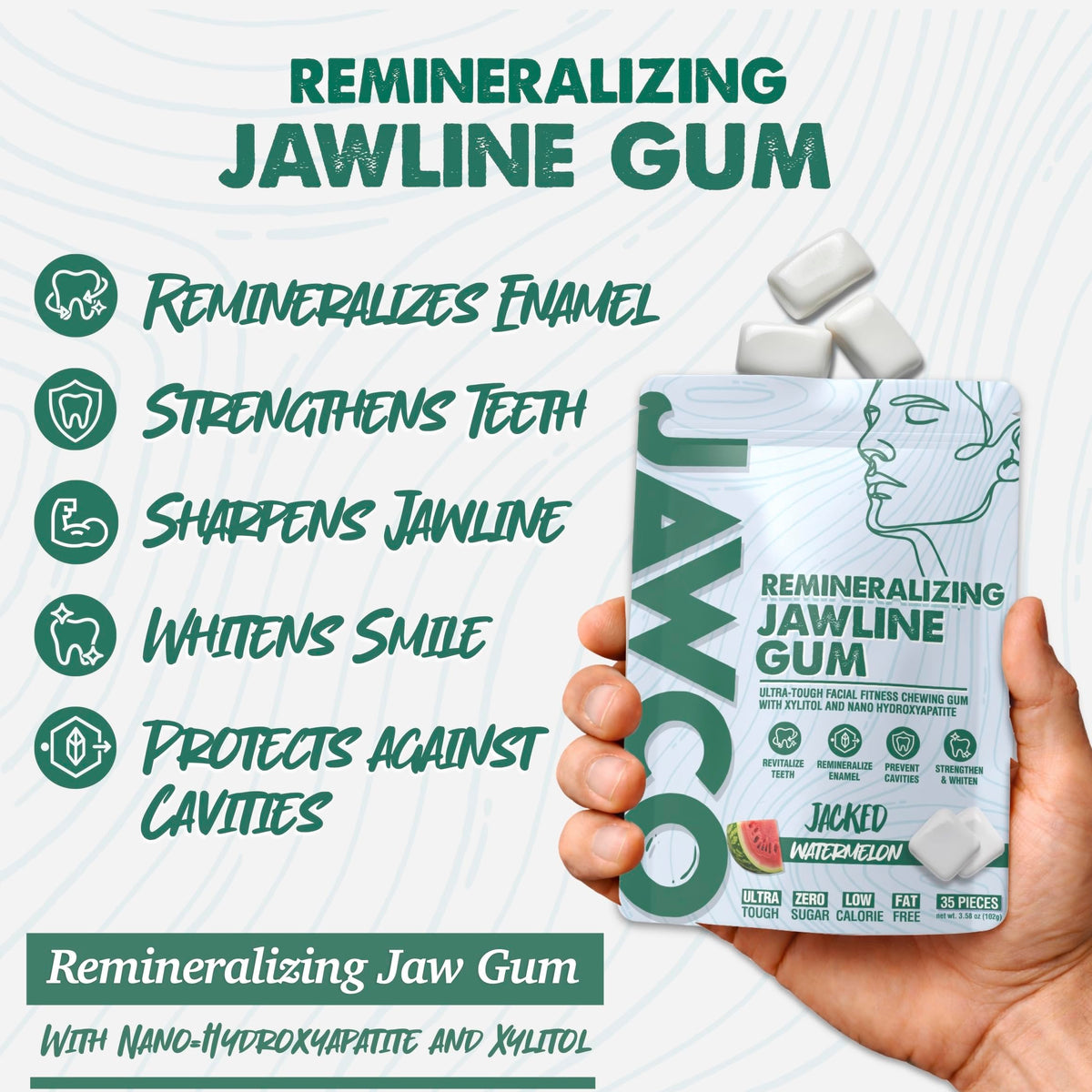 JAWCO nano-hydroxyapatite enamel support formula aids remineralization.