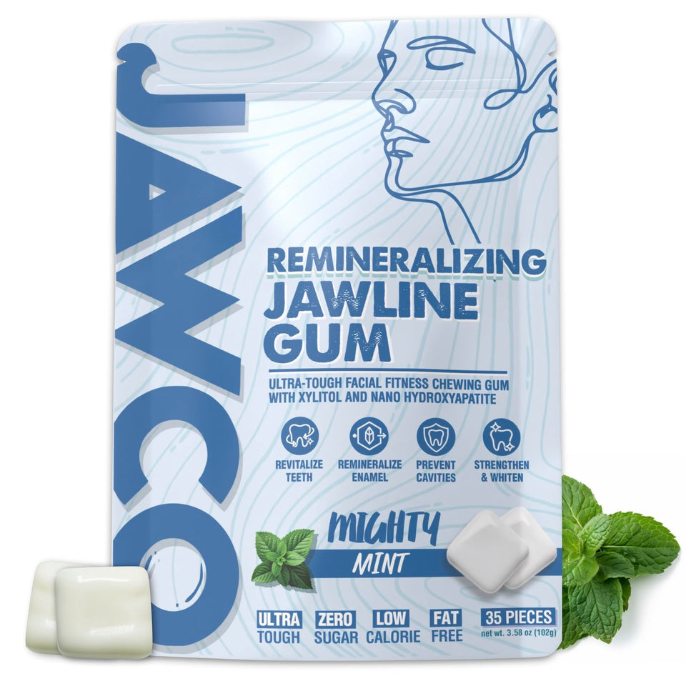 JAWCO mint remineralizing gum pack for enamel-friendly freshness.