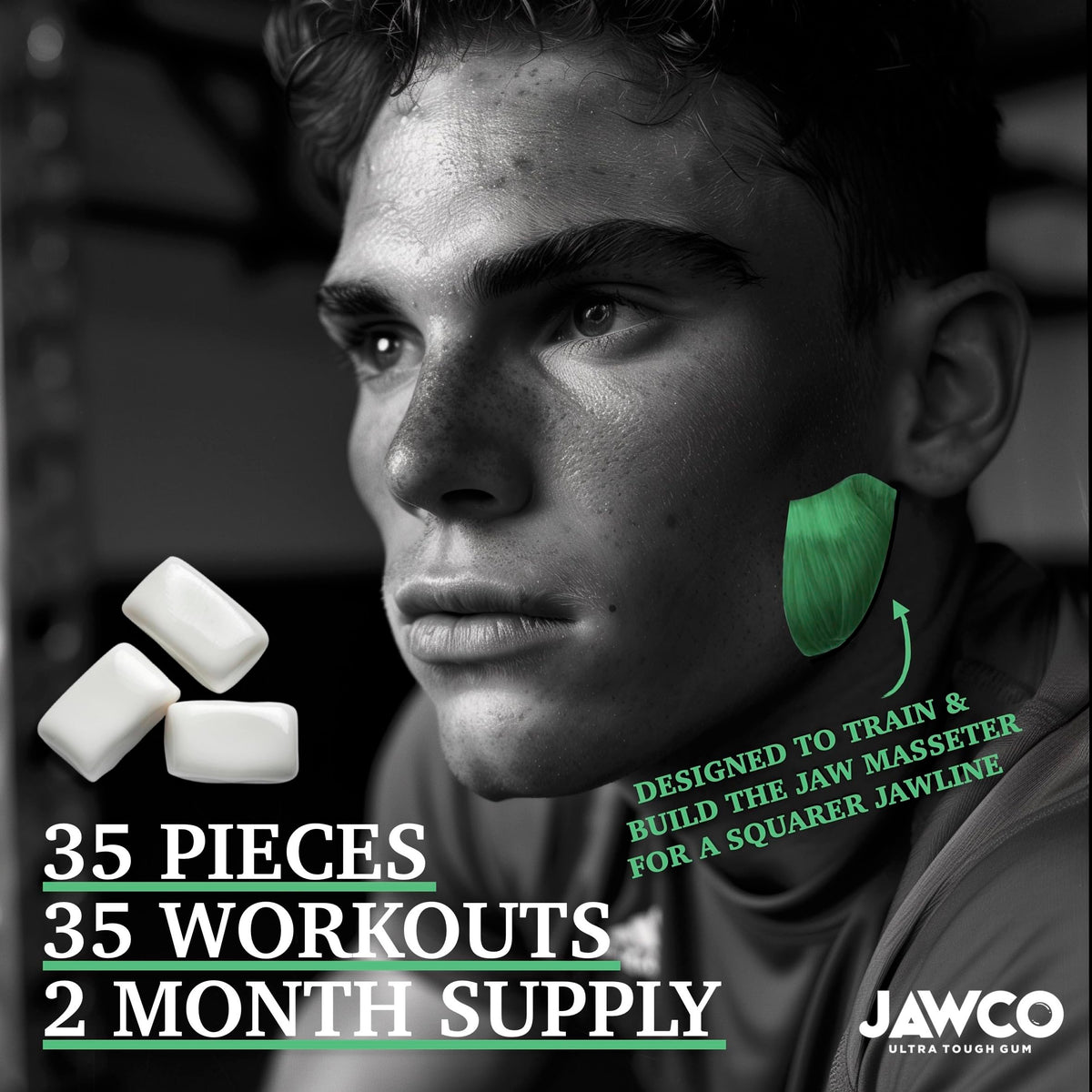 JAWCO sugar-free vegan aspartame-free label emphasizes clean chewing