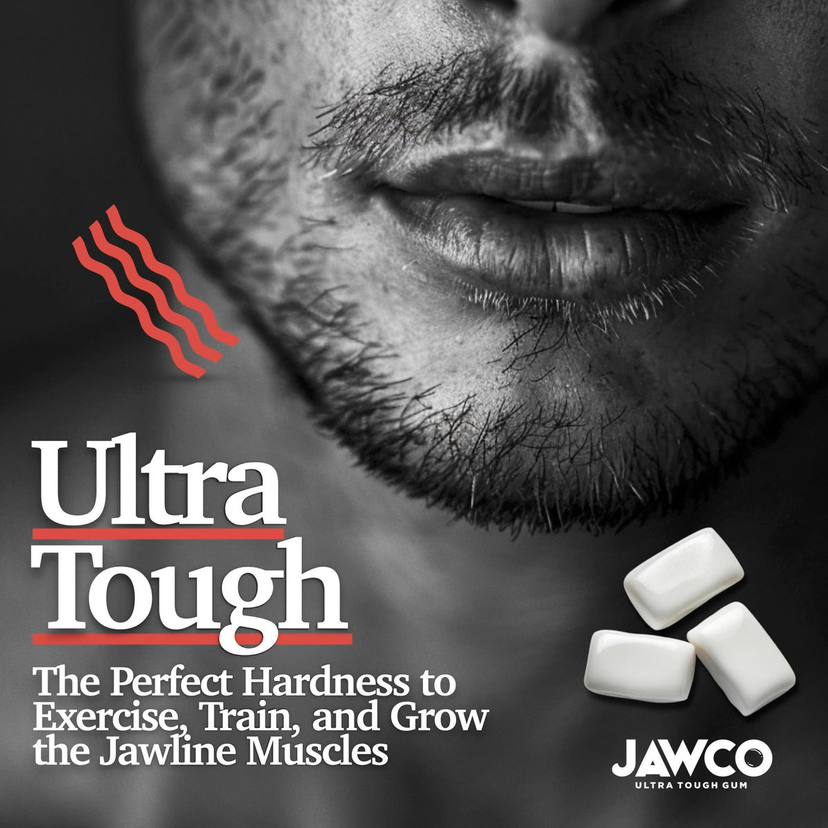 JAWCO texture close-up reveals dense gum designed for strong jaw workouts.