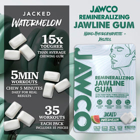 JAWCO ultra-tough chew demonstrates jawline training and enhanced muscle engagement.