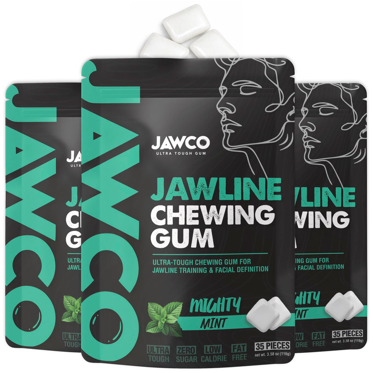 JAWCO Ultra-tough jawline gum pack front view for daily training.