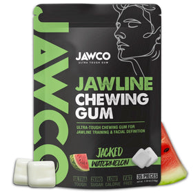 JAWCO ultra-tough jawline gum pack front shows watermelon flavor and defined jawline potential