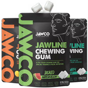 JAWCO Ultra-tough Jawline Gum Variety 3-Pack pack shot for jawline training potential