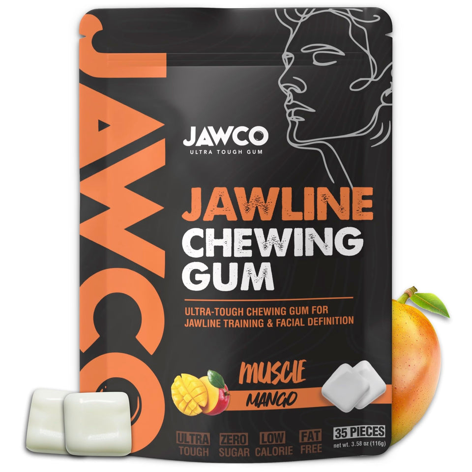 JAWCO Ultra-tough jawline gum pack front showing rugged design for defined jaw training.
