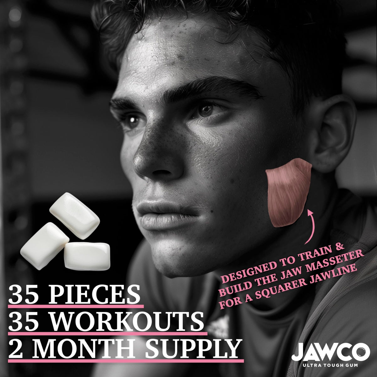 Jawco vegan sugar-free formula label highlights clean chewing.
