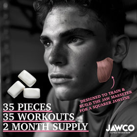 Jawco vegan sugar-free formula label highlights clean chewing.