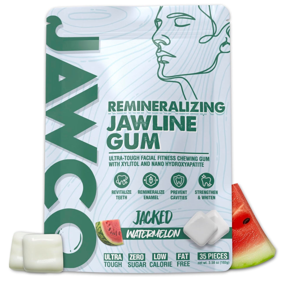 JAWCO Watermelon remineralizing gum pack boosts enamel support and fresh breath.