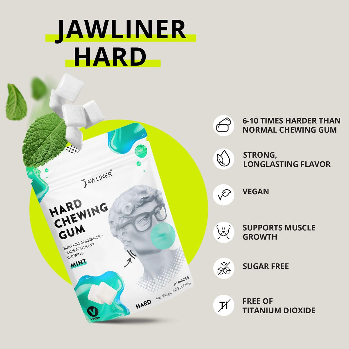 Jawliner chewing action close-up demonstrating sturdy resistance for focused jaw workouts