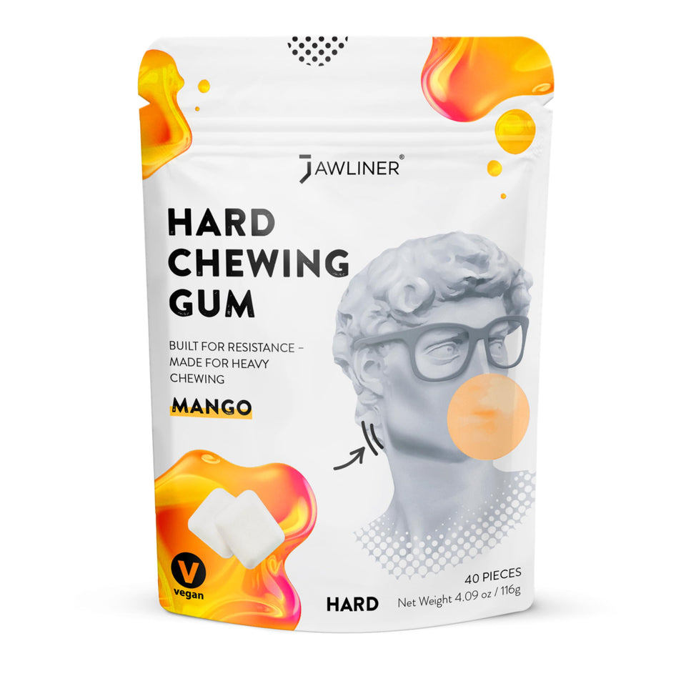 Jawliner Hard Jawline Gum pack close-up highlighting durable resistance for sculpted jawlines.
