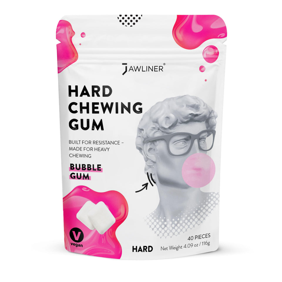 Jawliner Hard Jawline Gum packshot shows full product and 40 pieces.