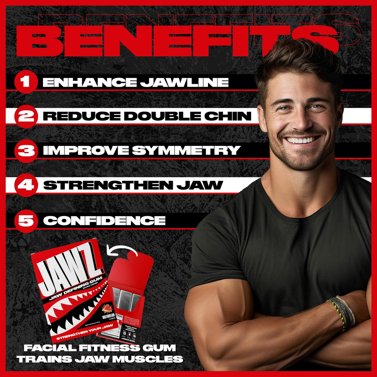 Jawz Gum sugar-free formula promotes guilt-free workouts and snacking control.